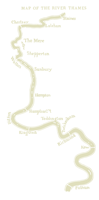 Map of the Thames around Shepperton in an engraving style