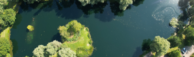 Fly fishing lake from a drone